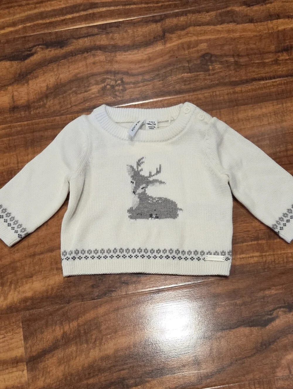 Janie and Jack NWT 0-3 months ivory/gray fair isle reindeer sweater & pants set